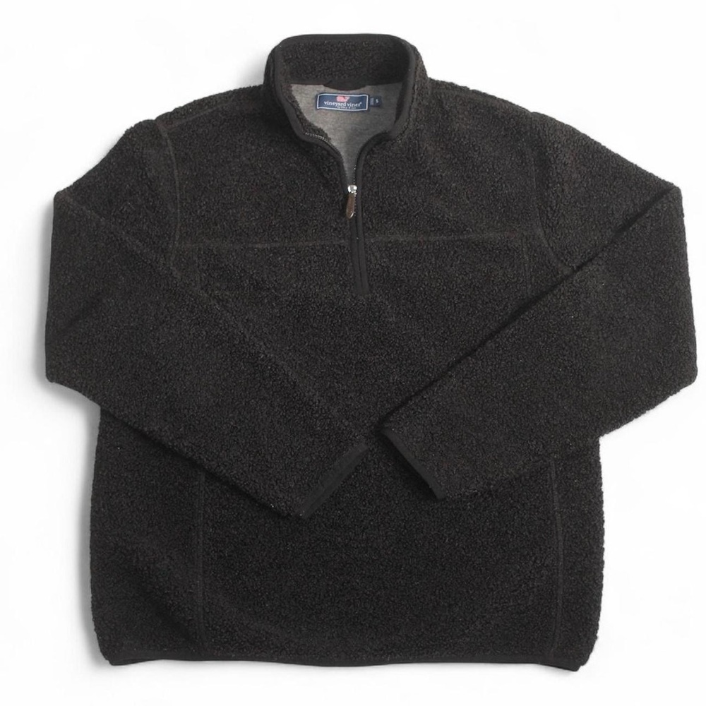 Vineyard Vines Men's Black Quarter-Zip Sherpa Sweater